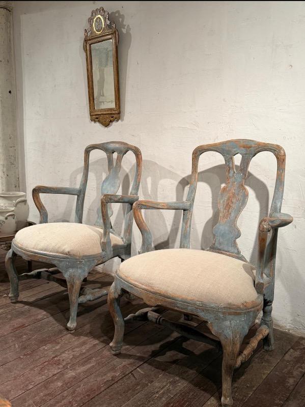 Pair Rococo armchairs Sweden