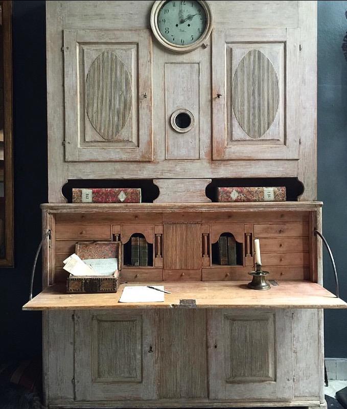 Swedish cabinet with desk and clock